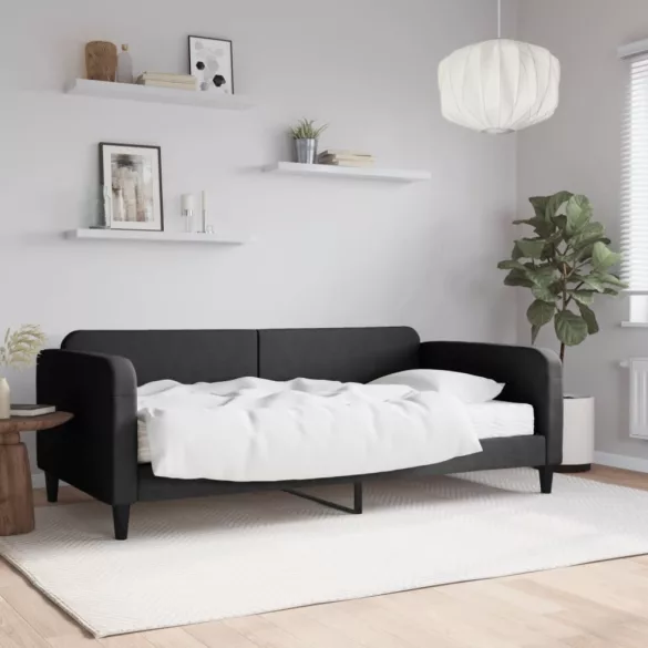 fekete szövet kanapéágy matraccal 100 x 200 cm
