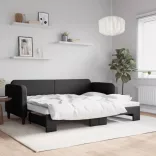 fekete kihúzható szövet heverő 80 x 200 cm