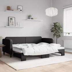 fekete kihúzható szövet heverő 80 x 200 cm