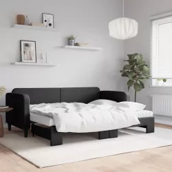 fekete kihúzható szövet heverő matracokkal 80 x 200 cm