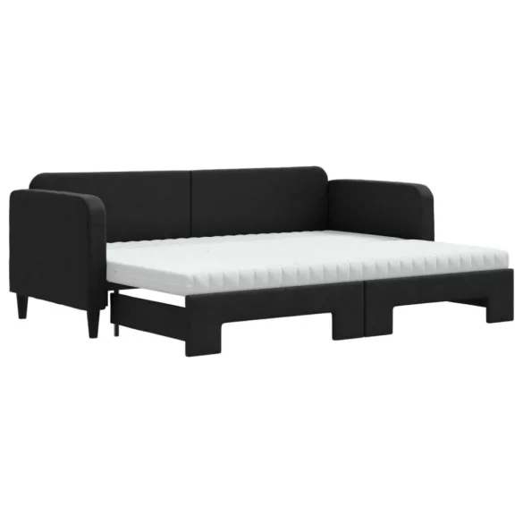 fekete kihúzható szövet heverő matracokkal 80 x 200 cm