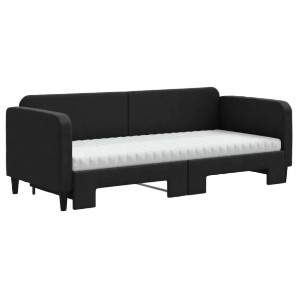 fekete kihúzható szövet heverő matracokkal 80 x 200 cm