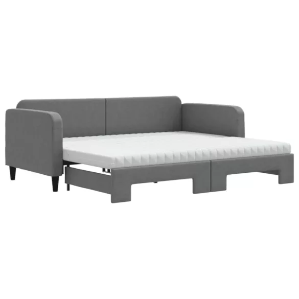 sötétszürke kihúzható szövet heverő matraccal 90 x 200 cm