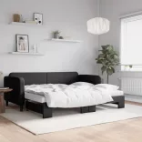 fekete kihúzható szövet heverő matracokkal 90 x 200 cm