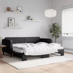 fekete kihúzható szövet heverő matracokkal 90 x 200 cm