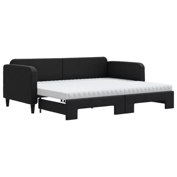 fekete kihúzható szövet heverő matracokkal 90 x 200 cm