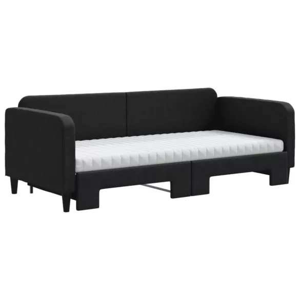 fekete kihúzható szövet heverő matracokkal 90 x 200 cm