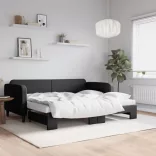 fekete kihúzható szövet heverő matracokkal 90 x 190 cm