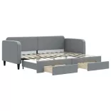 világosszürke kihúzható szövet heverő fiókokkal 80 x 200 cm