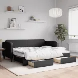 fekete kihúzható szövet heverő fiókokkal 80 x 200 cm