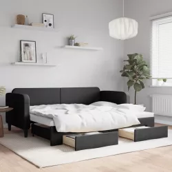 fekete kihúzható szövet heverő fiókokkal 80 x 200 cm