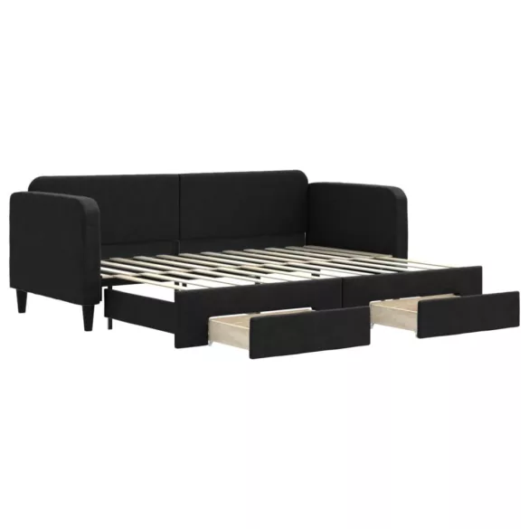 fekete kihúzható szövet heverő fiókokkal 80 x 200 cm