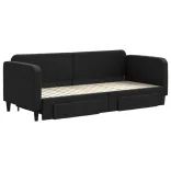 fekete kihúzható szövet heverő fiókokkal 80 x 200 cm