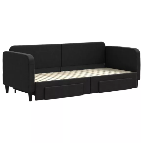 fekete kihúzható szövet heverő fiókokkal 80 x 200 cm