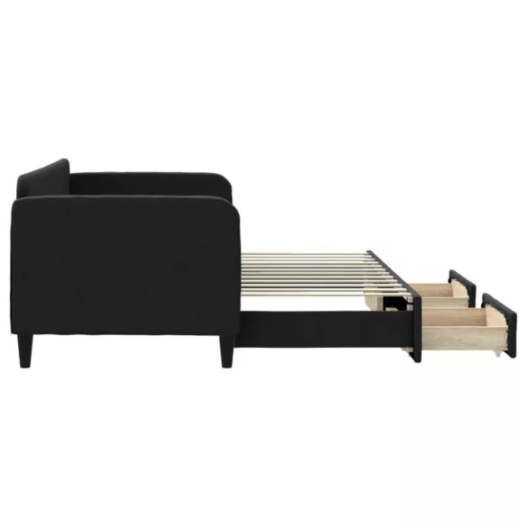 fekete kihúzható szövet heverő fiókokkal 80 x 200 cm
