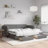 sötétszürke kihúzható szövet heverő fiókokkal 90 x 200 cm