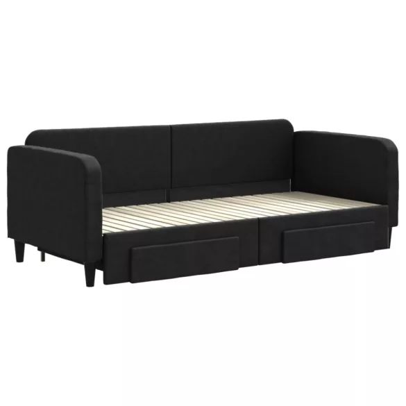 fekete kihúzható szövet heverő fiókokkal 90 x 200 cm