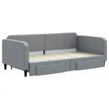 világosszürke kihúzható szövet heverő fiókokkal 100 x 200 cm