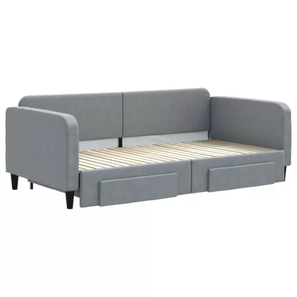 világosszürke kihúzható szövet heverő fiókokkal 100 x 200 cm