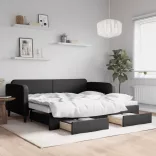 fekete kihúzható szövet heverő fiókkal 90 x 190 cm