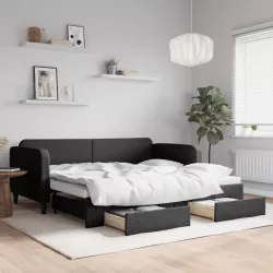fekete kihúzható szövet heverő fiókkal 90 x 190 cm