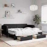 fekete kihúzható szövet heverő fiókokkal 80 x 200 cm