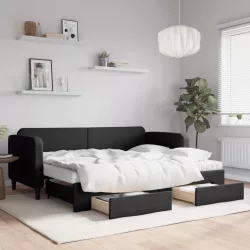 fekete kihúzható szövet heverő fiókokkal 80 x 200 cm