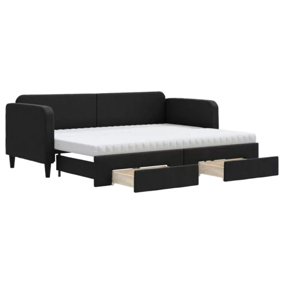 fekete kihúzható szövet heverő fiókokkal 80 x 200 cm