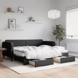 fekete kihúzható szövet heverő fiókokkal 90 x 200 cm