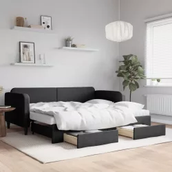 fekete kihúzható szövet heverő fiókokkal 90 x 200 cm