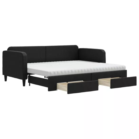 fekete kihúzható szövet heverő fiókokkal 90 x 200 cm