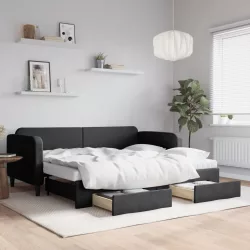fekete kihúzható szövet heverő fiókkal 90 x 190 cm