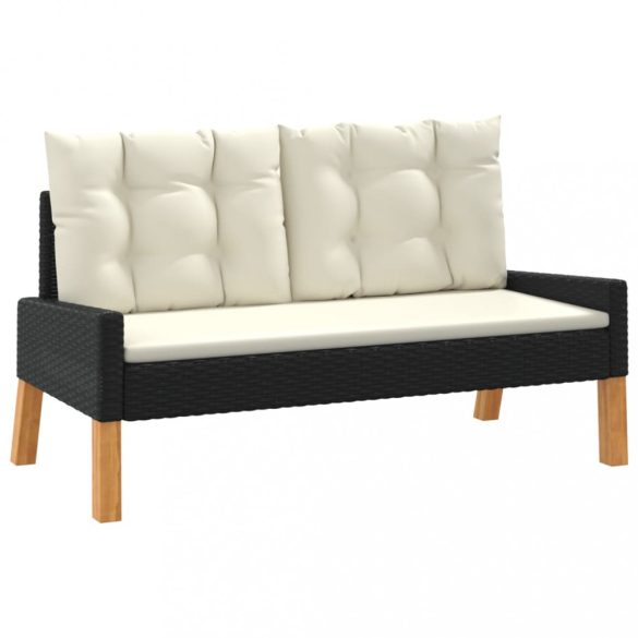 4 részes polyrattan és tömör fa kerti ülőgarnitúra párnákkal