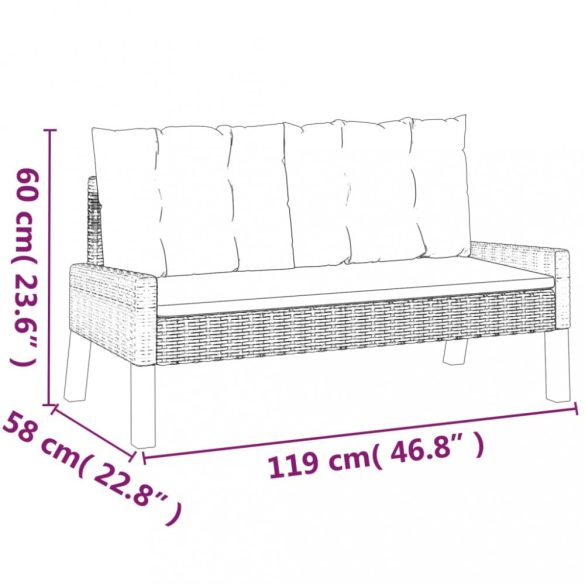 4 részes polyrattan és tömör fa kerti ülőgarnitúra párnákkal