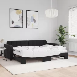 fekete kihúzható bársony heverő matraccal 80 x 200 cm