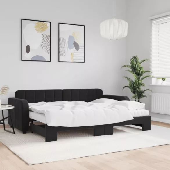 fekete kihúzható bársony heverő matraccal 80 x 200 cm