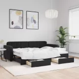 fekete kihúzható bársony heverő fiókkal 80 x 200 cm