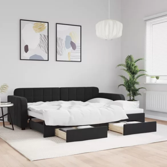 fekete kihúzható bársony heverő fiókkal 80 x 200 cm