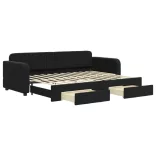 fekete kihúzható bársony heverő fiókkal 80 x 200 cm