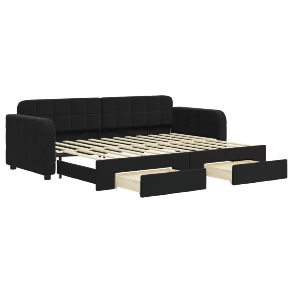 fekete kihúzható bársony heverő fiókkal 80 x 200 cm