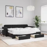 fekete kihúzható bársony heverő fiókkal 80 x 200 cm
