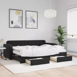 fekete kihúzható bársony heverő fiókkal 80 x 200 cm