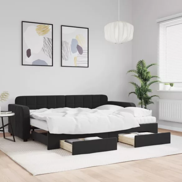 fekete kihúzható bársony heverő fiókkal 80 x 200 cm