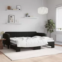 fekete kihúzható bársony heverő 80 x 200 cm