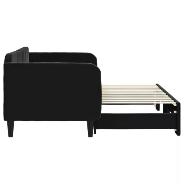 fekete kihúzható bársony heverő 80 x 200 cm