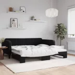 fekete kihúzható bársonyheverő 100 x 200 cm