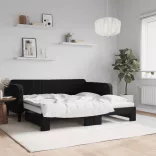 fekete kihúzható bársonyheverő 90 x 190 cm