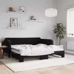 fekete kihúzható bársonyheverő 90 x 190 cm