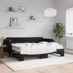 fekete kihúzható bársony heverő matraccal 80 x 200 cm