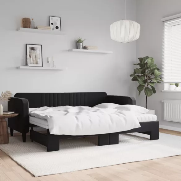 fekete kihúzható bársony heverő matraccal 80 x 200 cm